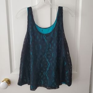 Torn by Ronny Kobo Teal Black Lace Tank Size XS